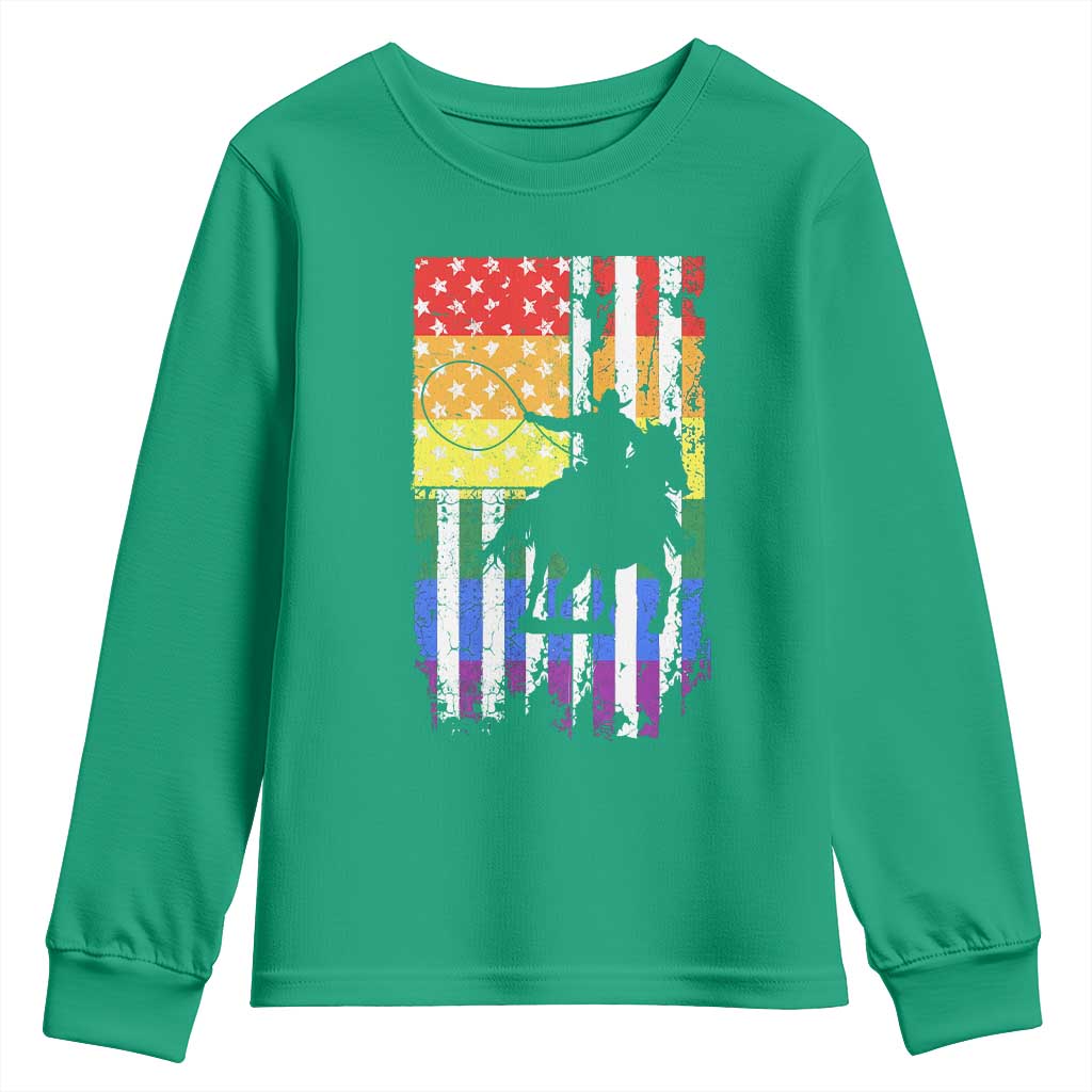 Rodeo Gay Cowboy Western LGBTQ Rainbow Flag Youth Sweatshirt