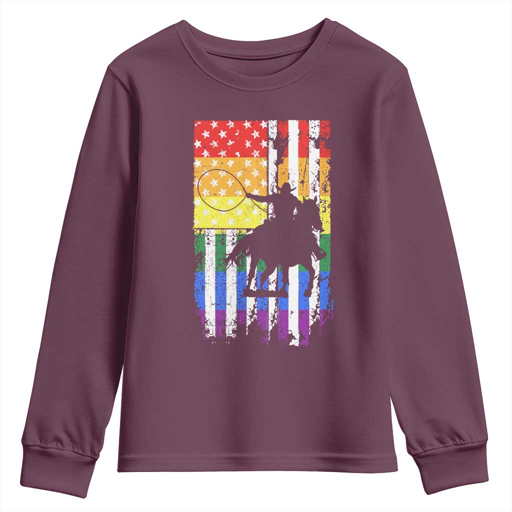 Rodeo Gay Cowboy Western LGBTQ Rainbow Flag Youth Sweatshirt