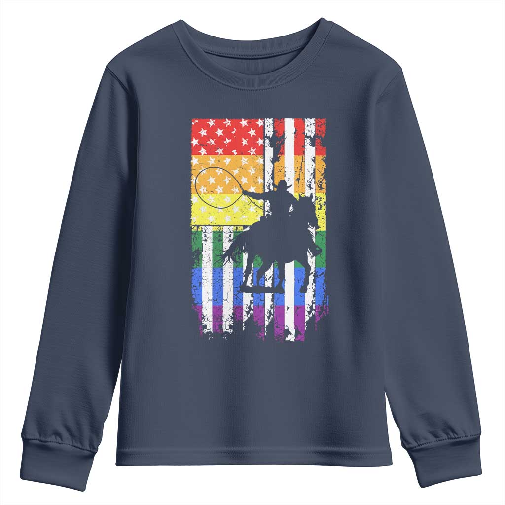 Rodeo Gay Cowboy Western LGBTQ Rainbow Flag Youth Sweatshirt