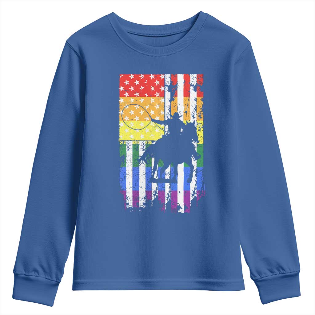Rodeo Gay Cowboy Western LGBTQ Rainbow Flag Youth Sweatshirt