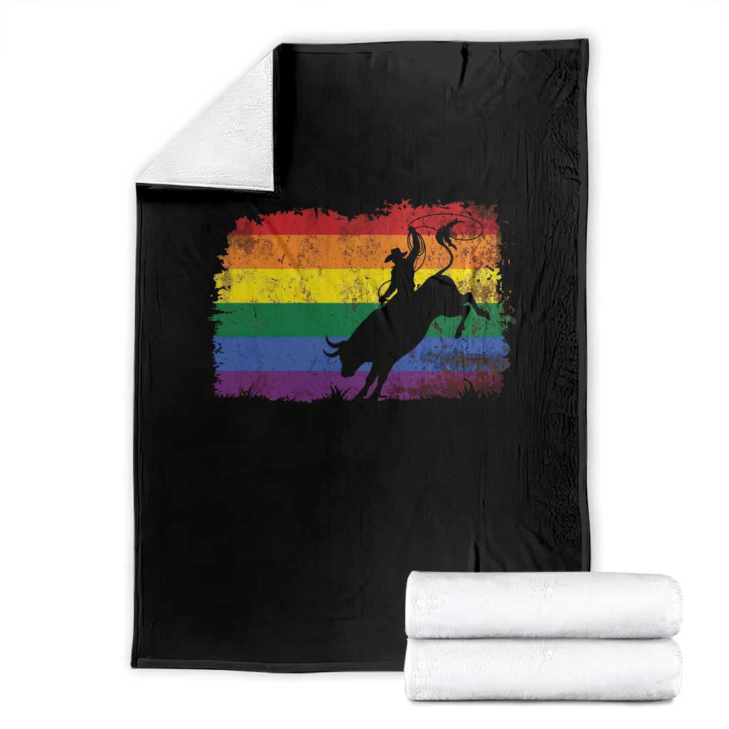 Rodeo Cowboy Bull Rider Western LGBTQ Rainbow Flag Throw Blanket