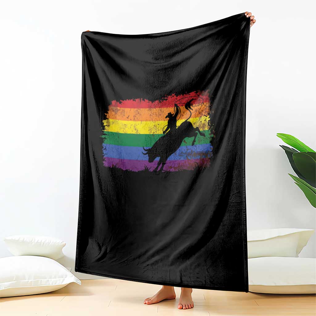 Rodeo Cowboy Bull Rider Western LGBTQ Rainbow Flag Throw Blanket
