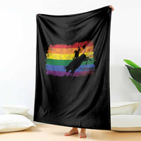 Rodeo Cowboy Bull Rider Western LGBTQ Rainbow Flag Throw Blanket