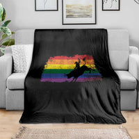 Rodeo Cowboy Bull Rider Western LGBTQ Rainbow Flag Throw Blanket