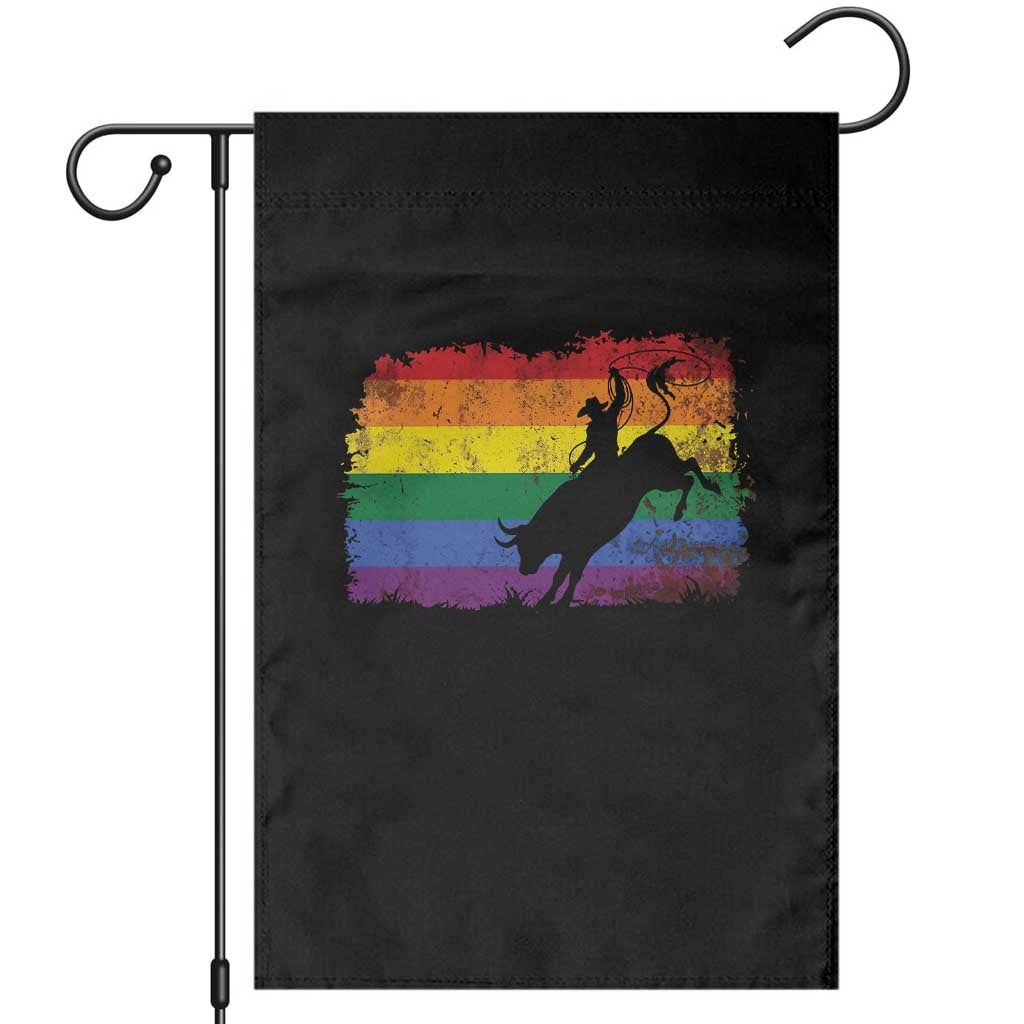 Rodeo Cowboy Bull Rider Western LGBTQ Rainbow Flag Garden Flag