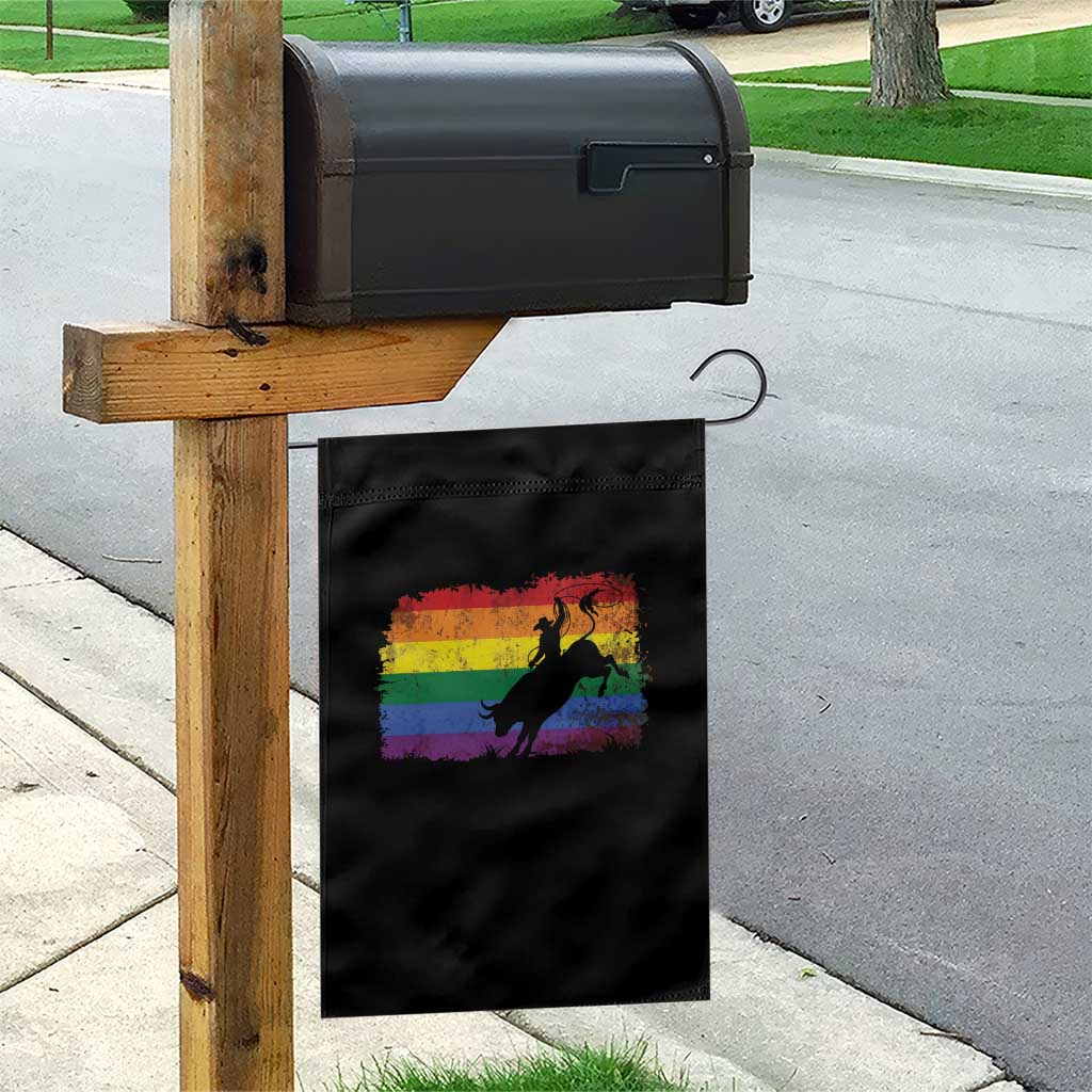Rodeo Cowboy Bull Rider Western LGBTQ Rainbow Flag Garden Flag