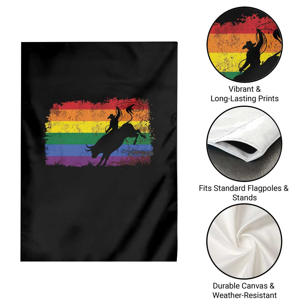 Rodeo Cowboy Bull Rider Western LGBTQ Rainbow Flag Garden Flag