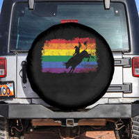 Rodeo Cowboy Bull Rider Western LGBTQ Rainbow Flag Spare Tire Cover
