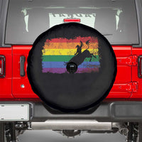 Rodeo Cowboy Bull Rider Western LGBTQ Rainbow Flag Spare Tire Cover