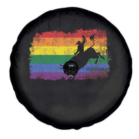 Rodeo Cowboy Bull Rider Western LGBTQ Rainbow Flag Spare Tire Cover