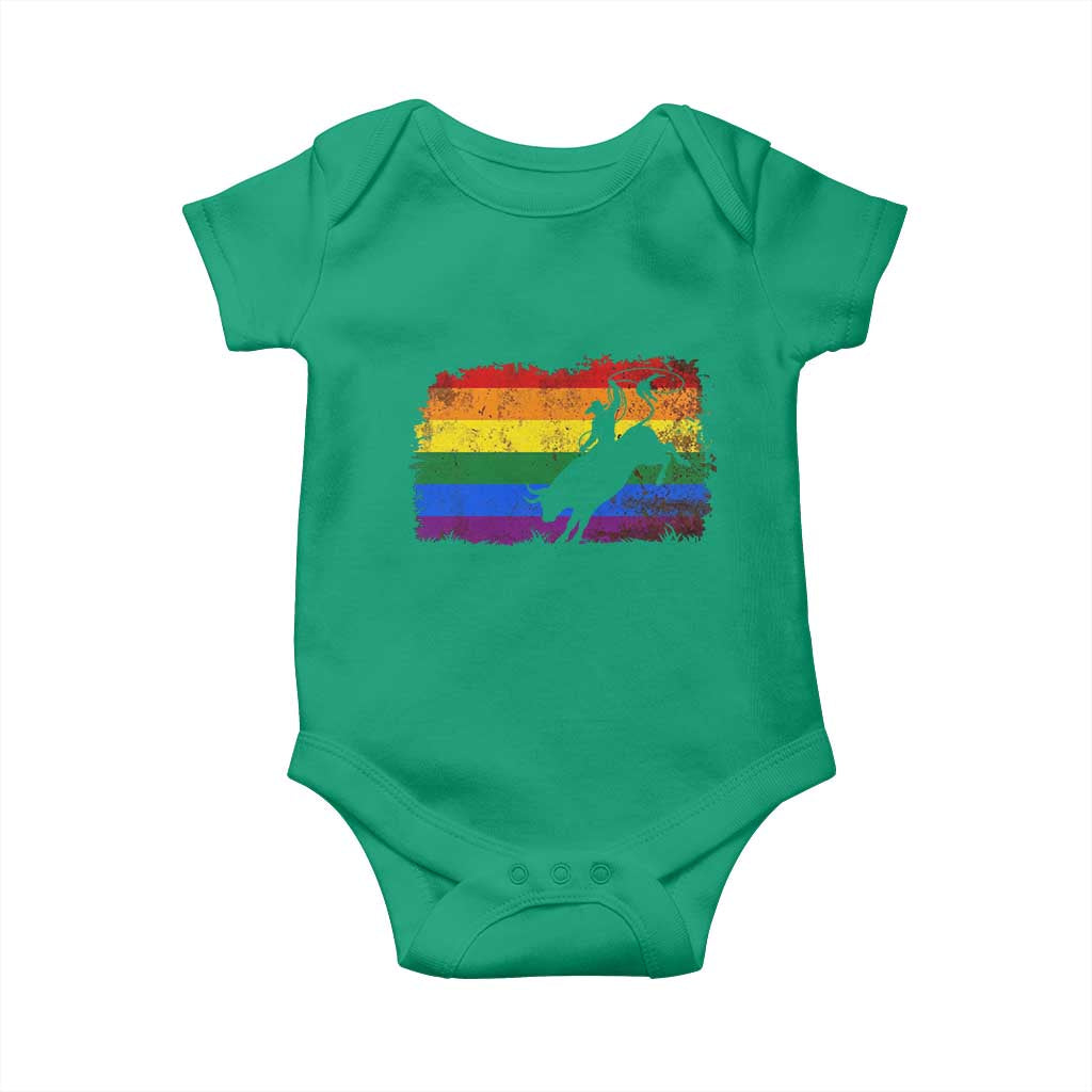 Rodeo Cowboy Bull Rider Western LGBTQ Rainbow Flag Baby Onesie