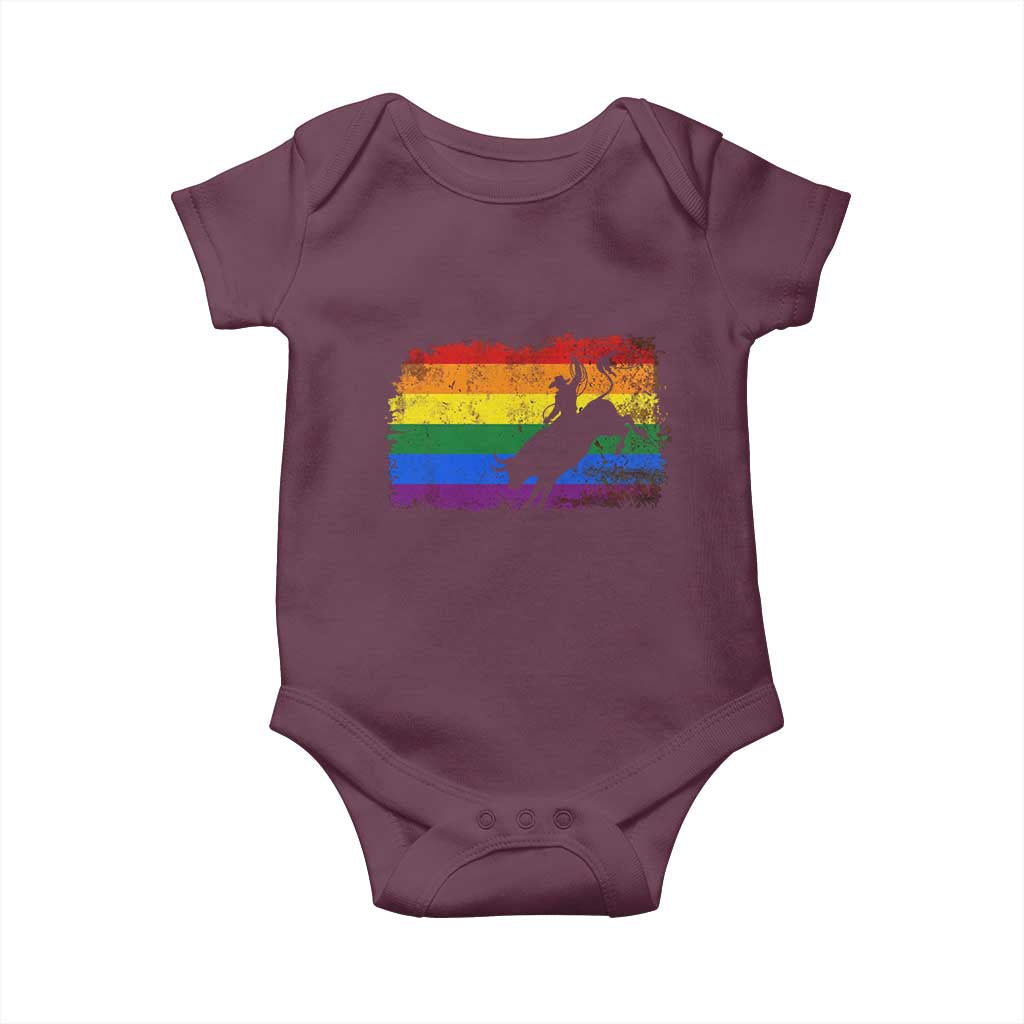 Rodeo Cowboy Bull Rider Western LGBTQ Rainbow Flag Baby Onesie