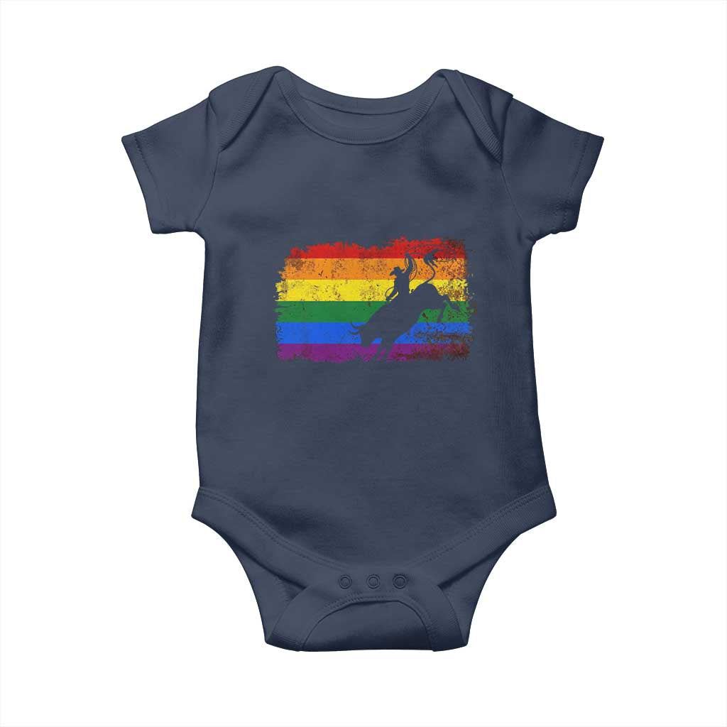 Rodeo Cowboy Bull Rider Western LGBTQ Rainbow Flag Baby Onesie