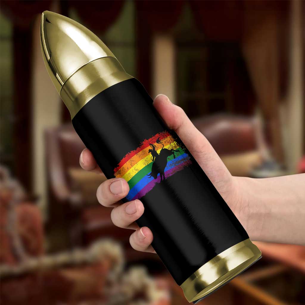 Rodeo Cowboy Bull Rider Western LGBTQ Rainbow Flag Bullet Tumbler