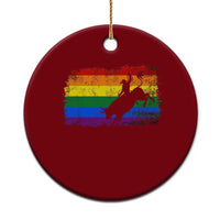 Rodeo Cowboy Bull Rider Western LGBTQ Rainbow Flag Ceramic Ornament