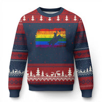 Rodeo Cowboy Bull Rider Western LGBTQ Rainbow Flag Ugly Christmas Sweater