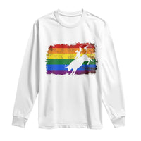Rodeo Cowboy Bull Rider Western LGBTQ Rainbow Flag Long Sleeve Shirt