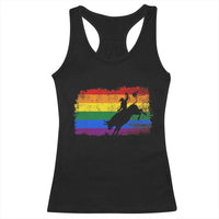 Rodeo Cowboy Bull Rider Western LGBTQ Rainbow Flag Racerback Tank Top