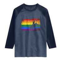 Rodeo Cowboy Bull Rider Western LGBTQ Rainbow Flag Raglan Shirt