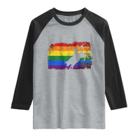 Rodeo Cowboy Bull Rider Western LGBTQ Rainbow Flag Raglan Shirt