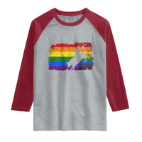 Rodeo Cowboy Bull Rider Western LGBTQ Rainbow Flag Raglan Shirt