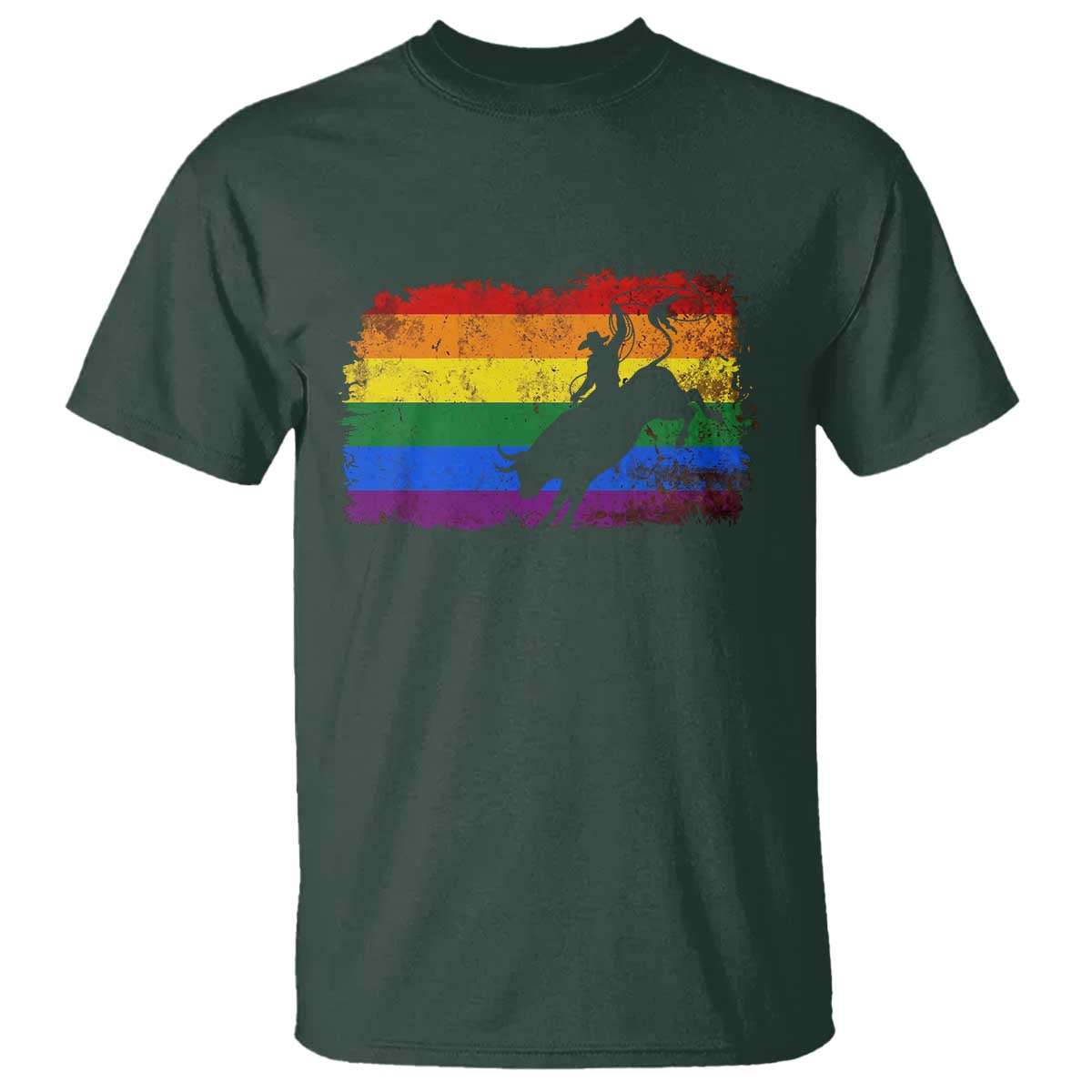 Rodeo Cowboy Bull Rider Western LGBTQ Rainbow Flag T Shirt