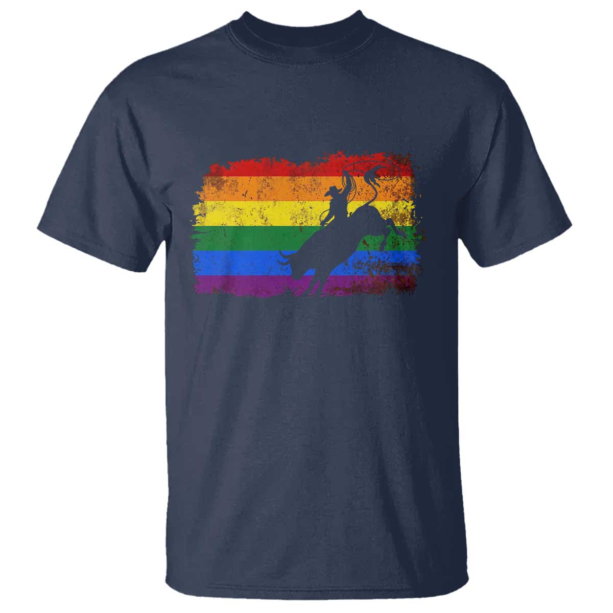 Rodeo Cowboy Bull Rider Western LGBTQ Rainbow Flag T Shirt