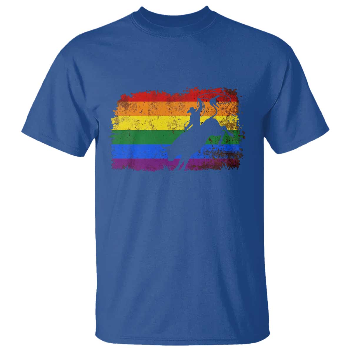 Rodeo Cowboy Bull Rider Western LGBTQ Rainbow Flag T Shirt