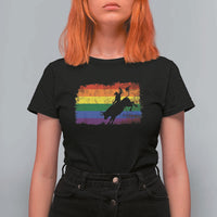 Rodeo Cowboy Bull Rider Western LGBTQ Rainbow Flag T Shirt For Women