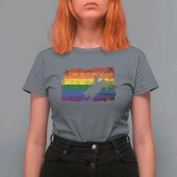 Rodeo Cowboy Bull Rider Western LGBTQ Rainbow Flag T Shirt For Women