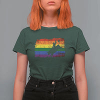 Rodeo Cowboy Bull Rider Western LGBTQ Rainbow Flag T Shirt For Women