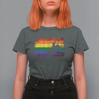 Rodeo Cowboy Bull Rider Western LGBTQ Rainbow Flag T Shirt For Women