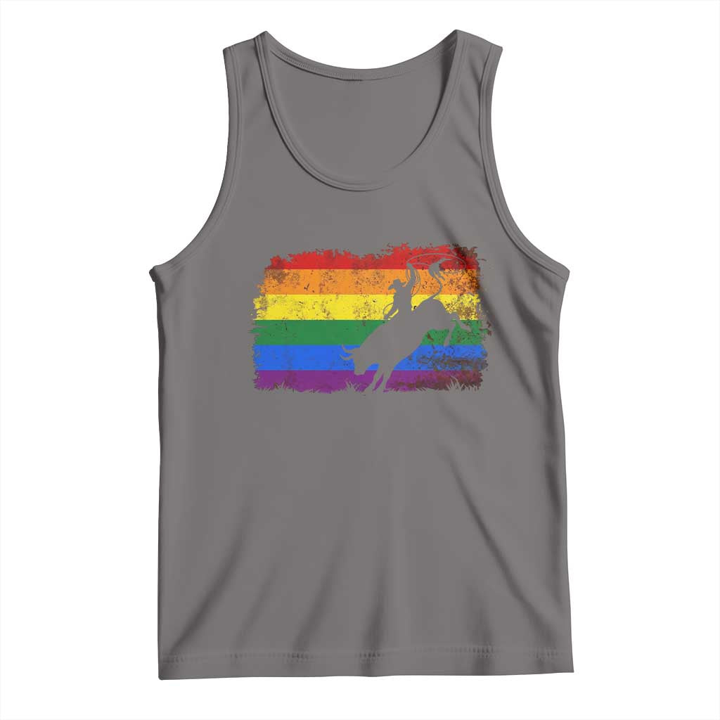 Rodeo Cowboy Bull Rider Western LGBTQ Rainbow Flag Tank Top