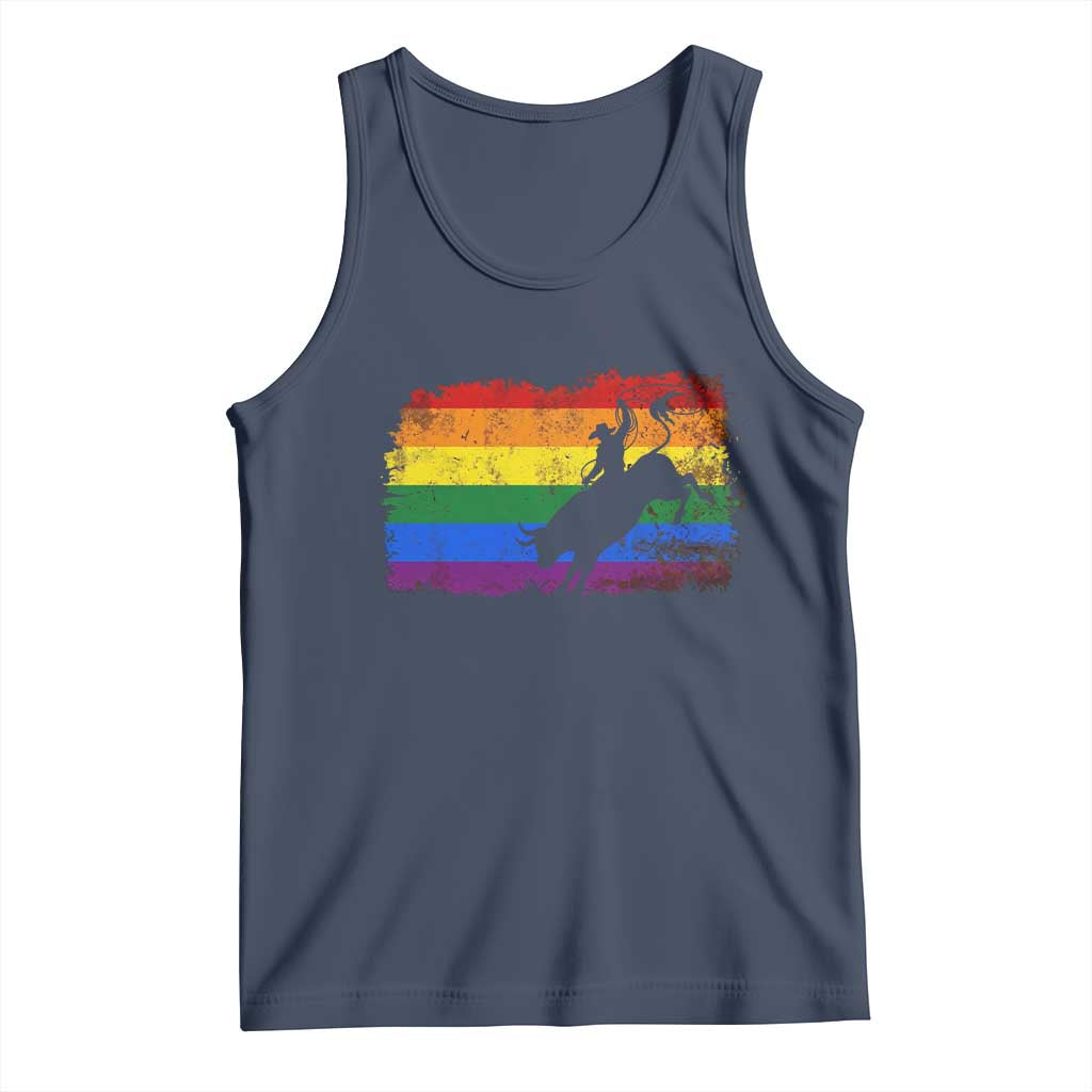 Rodeo Cowboy Bull Rider Western LGBTQ Rainbow Flag Tank Top