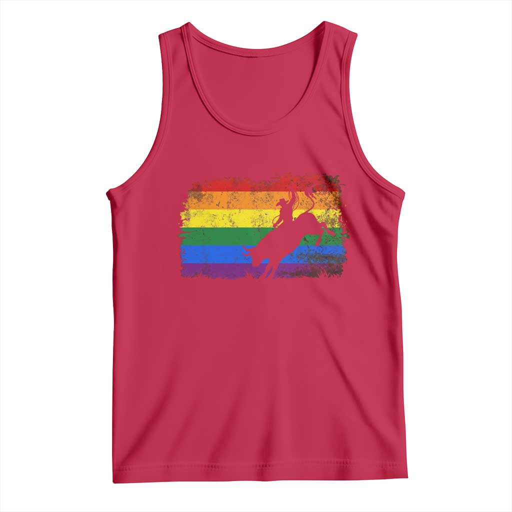 Rodeo Cowboy Bull Rider Western LGBTQ Rainbow Flag Tank Top