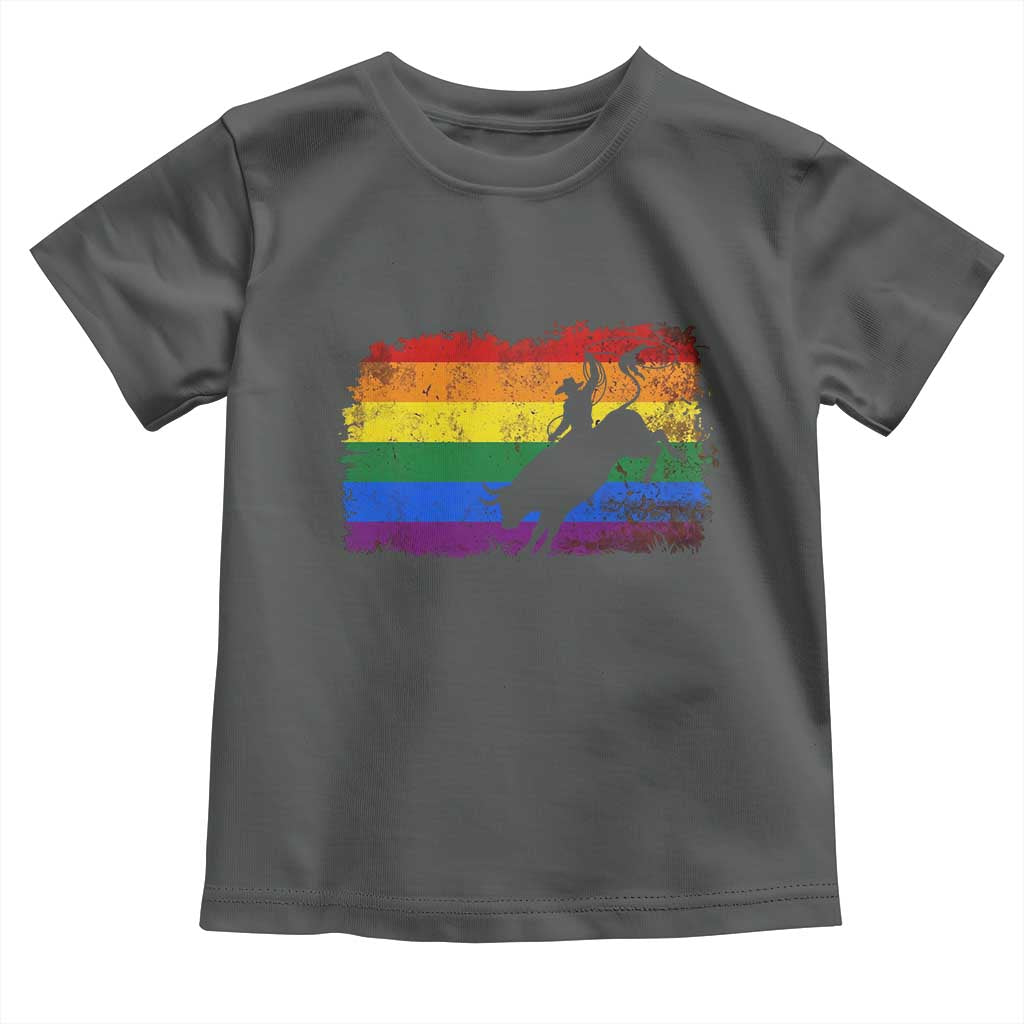Rodeo Cowboy Bull Rider Western LGBTQ Rainbow Flag Toddler T Shirt