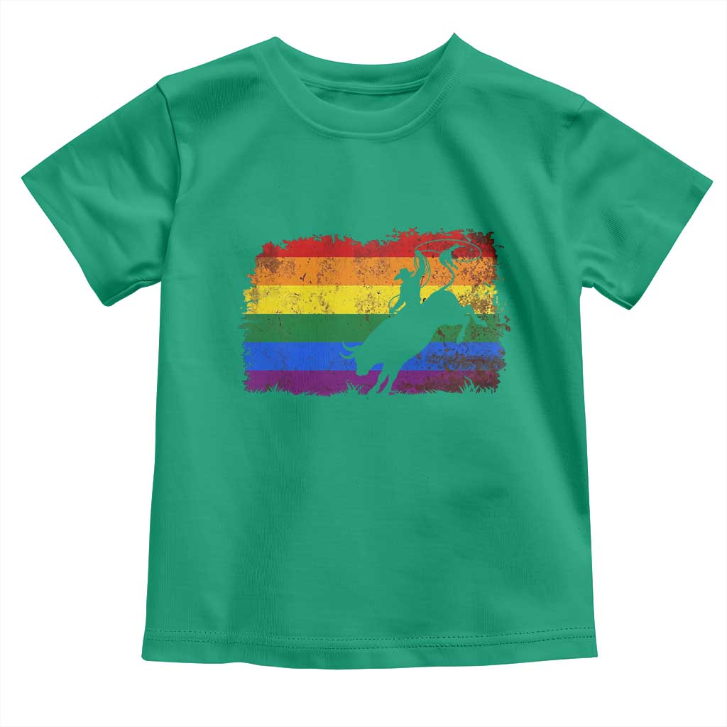 Rodeo Cowboy Bull Rider Western LGBTQ Rainbow Flag Toddler T Shirt