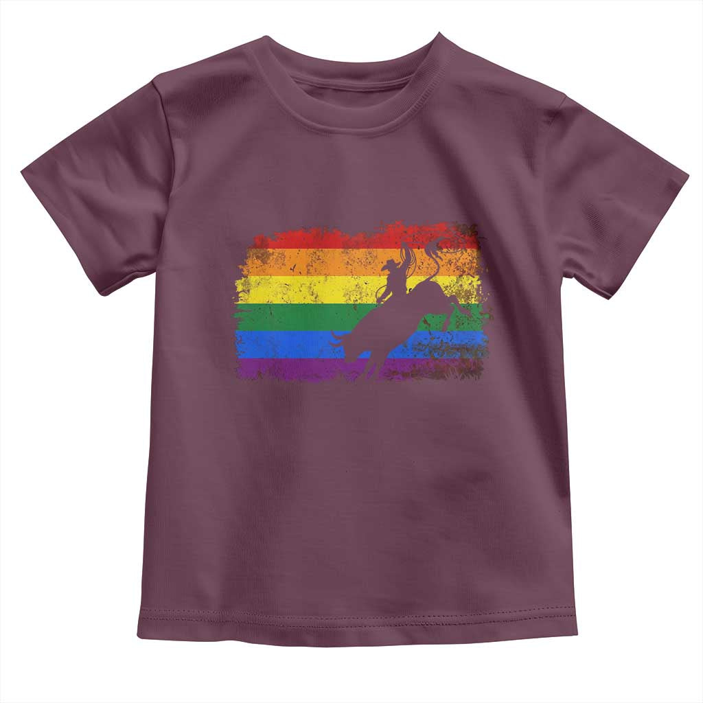 Rodeo Cowboy Bull Rider Western LGBTQ Rainbow Flag Toddler T Shirt