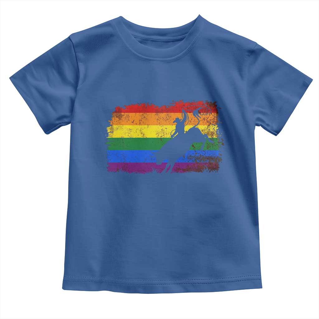 Rodeo Cowboy Bull Rider Western LGBTQ Rainbow Flag Toddler T Shirt