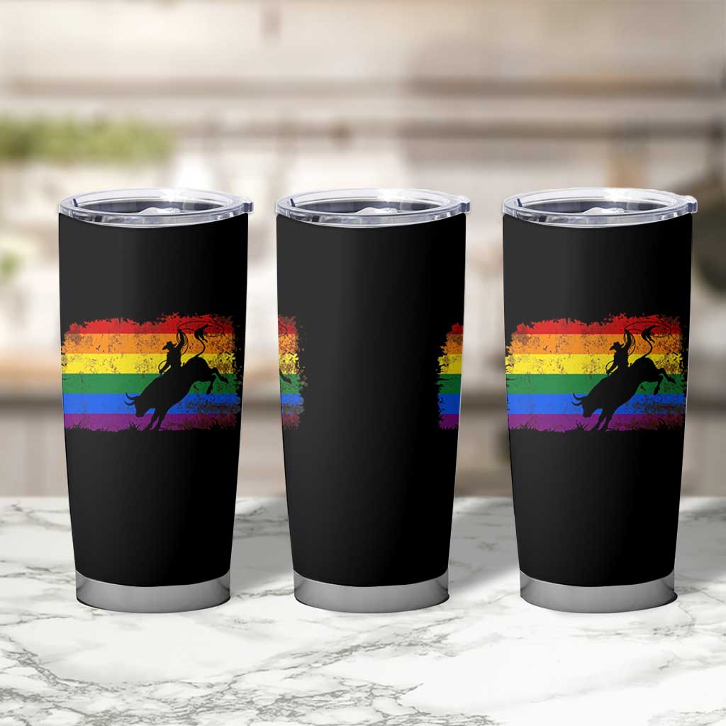 Rodeo Cowboy Bull Rider Western LGBTQ Rainbow Flag Tumbler Cup