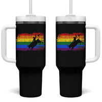Rodeo Cowboy Bull Rider Western LGBTQ Rainbow Flag Tumbler With Handle