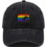 Rodeo Cowboy Bull Rider Western LGBTQ Rainbow Flag Washed Cotton Baseball Cap