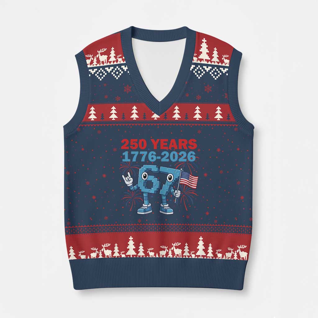 250th America Anniversary V-Neck Knit Sweater Vest Funny Italian Brainrot Meme 4th of July