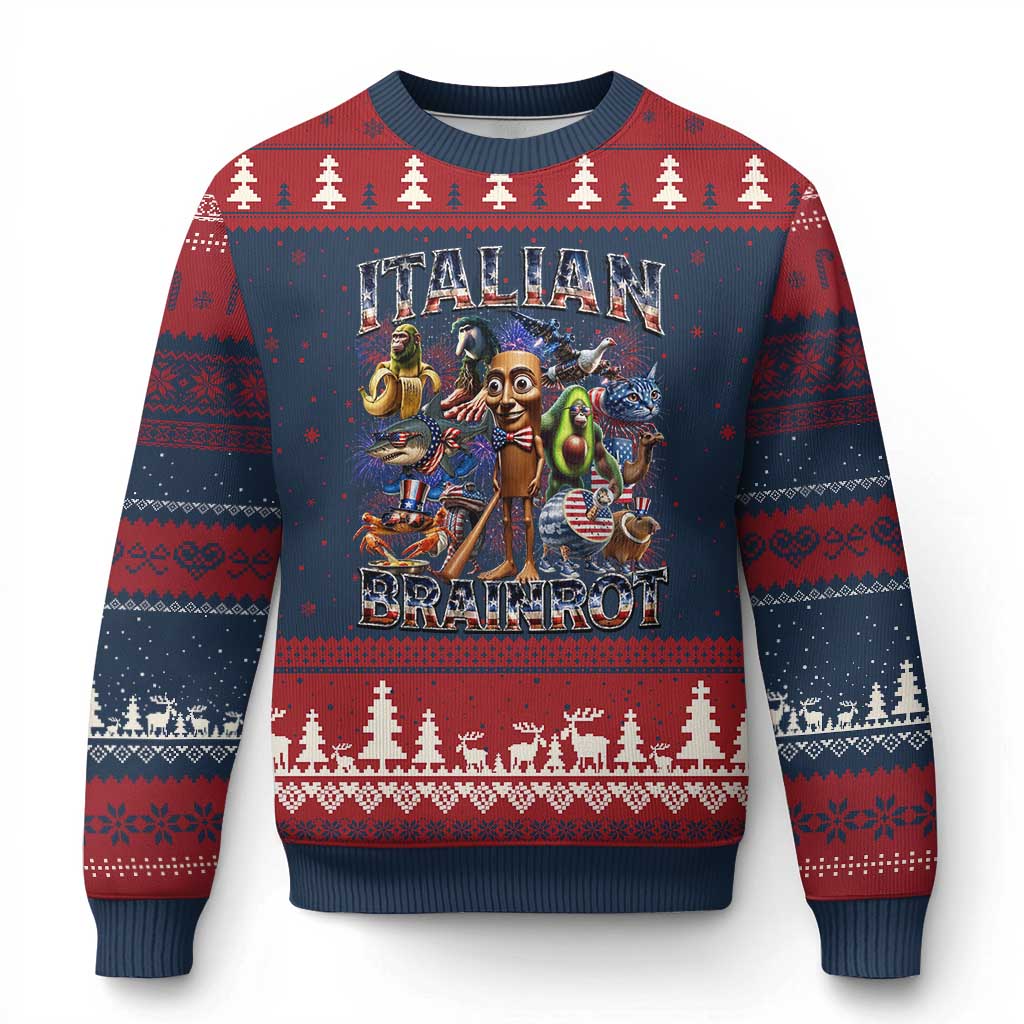 Funny Italian Brainrot Meme 4th of July Ugly Christmas Sweater