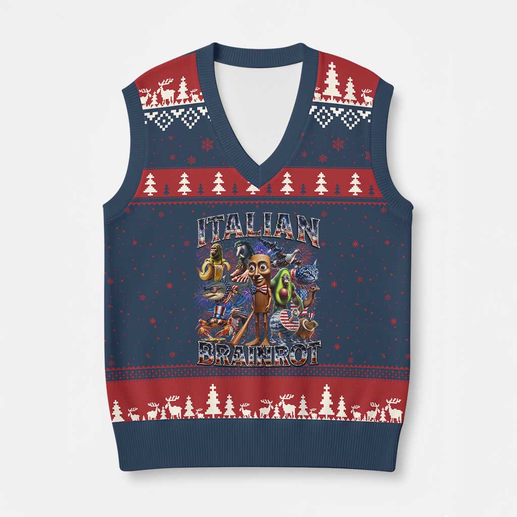 Funny Italian Brainrot Meme 4th of July V-Neck Knit Sweater Vest