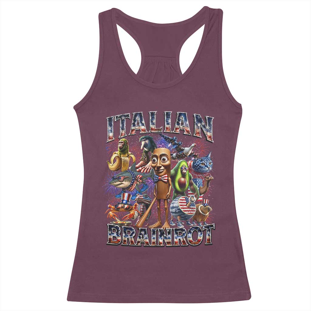 Funny Italian Brainrot Meme 4th of July Racerback Tank Top