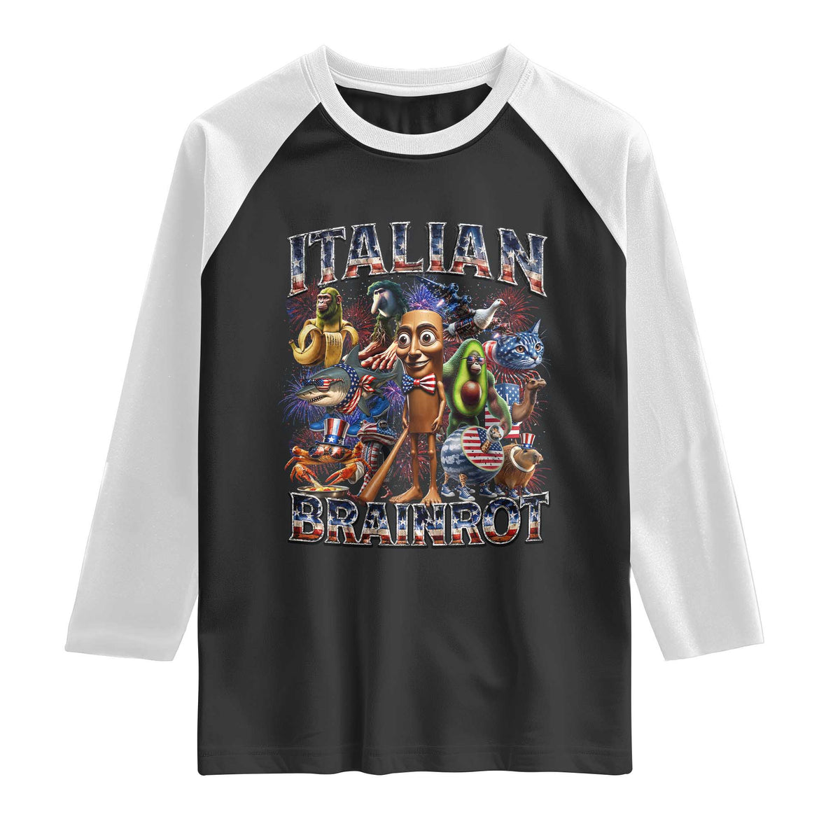Funny Italian Brainrot Meme 4th of July Raglan Shirt