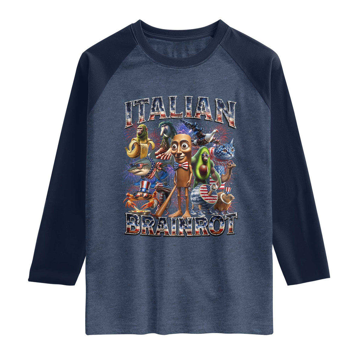 Funny Italian Brainrot Meme 4th of July Raglan Shirt