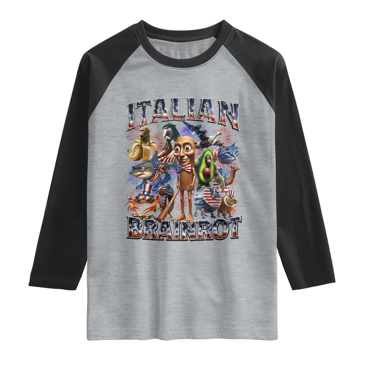 Funny Italian Brainrot Meme 4th of July Raglan Shirt