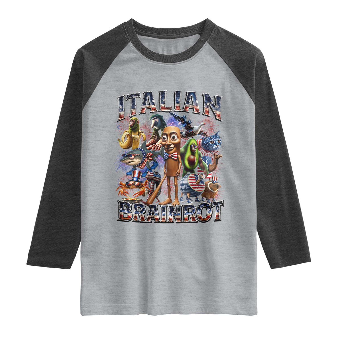 Funny Italian Brainrot Meme 4th of July Raglan Shirt